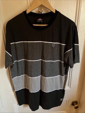 South Pole Short-Sleeve Striped Crew Tee - Black & Gray